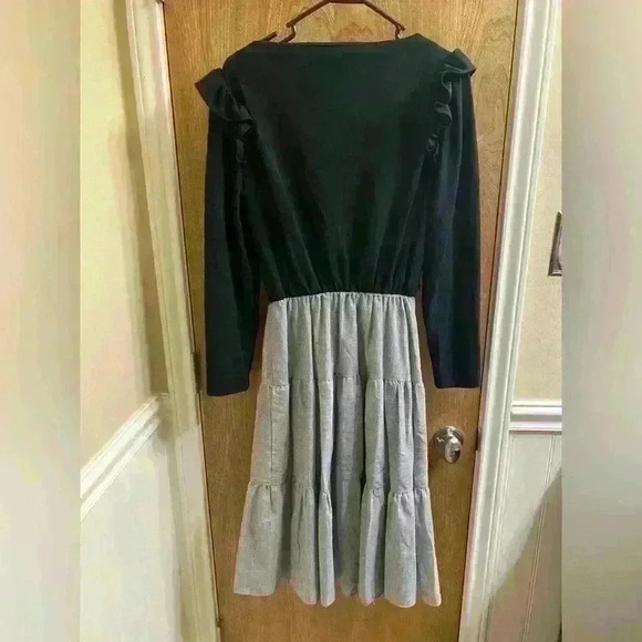 Jerell of Texas Vintage Long Ruffle Sleeve Fit & Flare Dress Black w/ Stripes - Picture 3 of 9